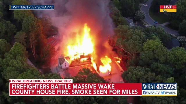 Smoke seen for miles after massive house fire in Cary 