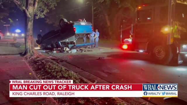 Man cut out of truck after crash in Raleigh