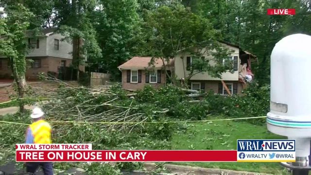 Tree crushes side of home in Cary