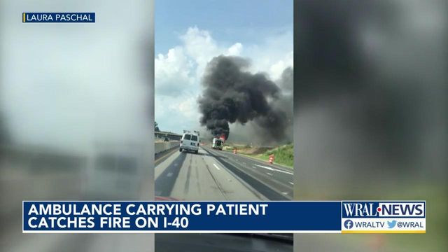 Ambulance catches fire on I-40 near Garner 