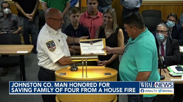 Johnston County man recognized as hero for saving family from house fire