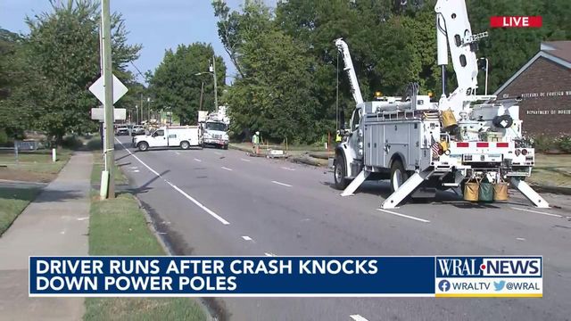 New Bern Avenue closed after driver knocks down power poles, runs away