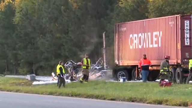 Semi-truck melts after fiery crash in Chatham County