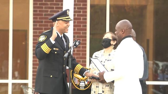 New Apex Police Chief sworn in among colleagues, NCCU band