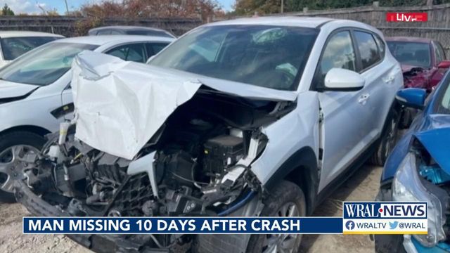 Driver still missing 10 days after crash; car found with blood inside 