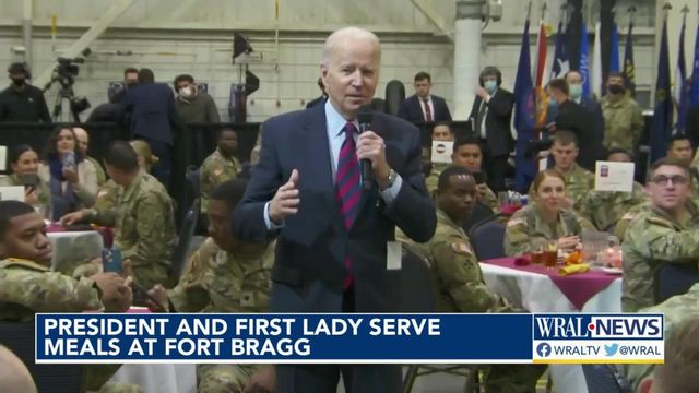 President Biden, first lady celebrate early Thanksgiving at Fort Bragg 