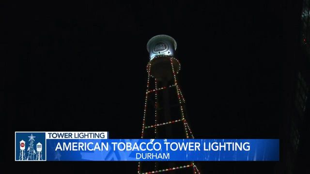 A bright night in Durham: Lucky Strike Tower shines with holiday lights