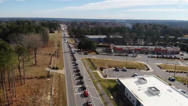 Drone 5: Line for COVID tests stretches through southeast Raleigh
