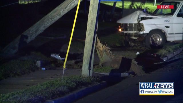 Power pole snapped in half in downtown Raleigh