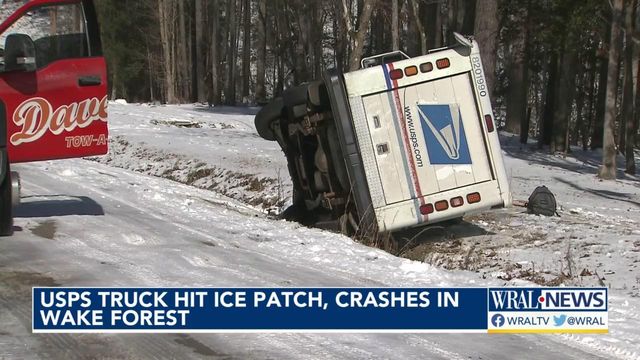 USPS truck crashes in Wake Forest after hitting ice 