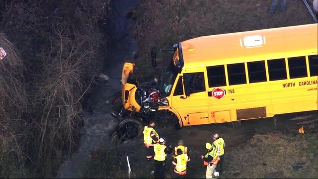 Johnston County school bus crashes into ditch, no children inside