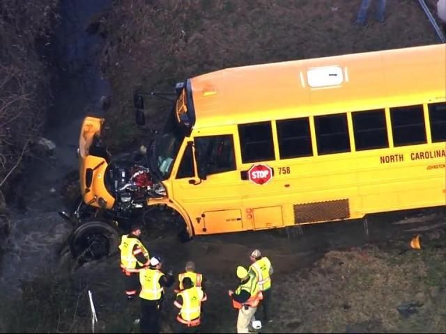 School bus lands in ditch following crash in Johnston County, closes ...