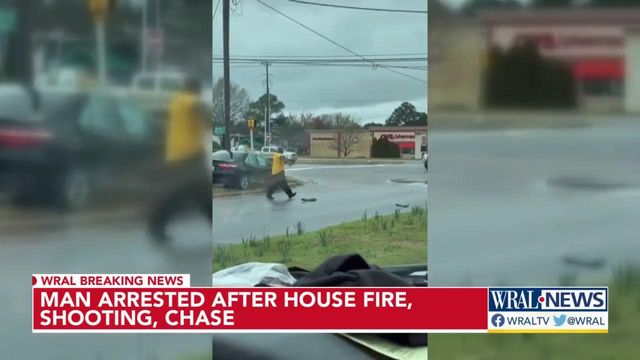 Man arrested after house fire, shooting and chase
