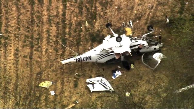 Sky 5 flies over plane crash in Johnston County