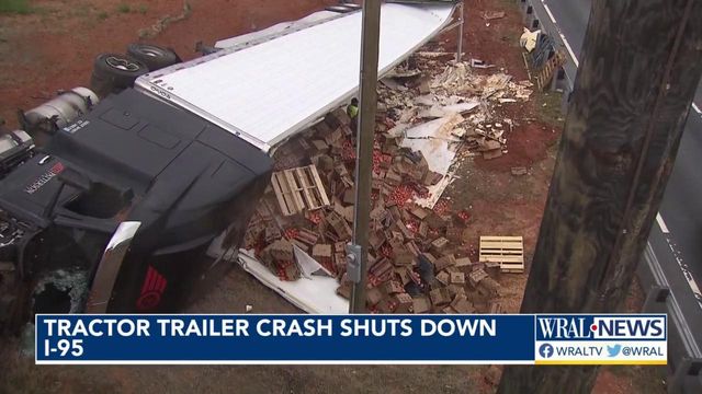 Tractor trailer crash shuts down I-95