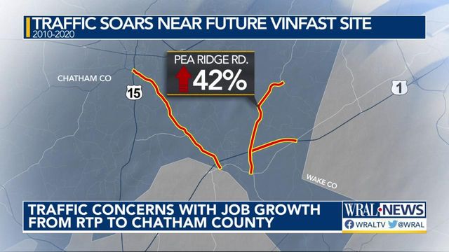 Traffic concerns rise with job growth from RTP to Chatham County