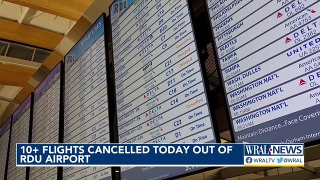 10 flights canceled at RDU Monday morning
