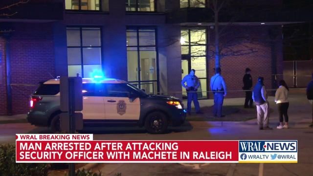 Man arrested after attacking security officer with machete