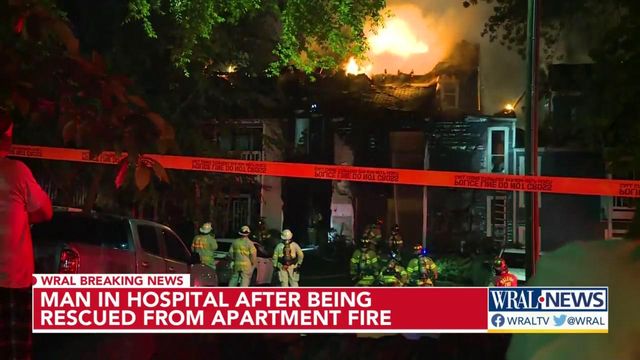 Man in hospital after being rescued from Raleigh apartment fire 