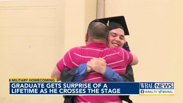 Watch: Local student surprised when deployed father appears at graduation