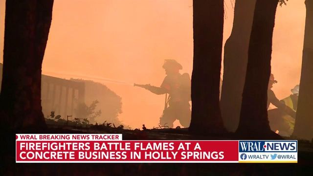 Crews battle flames at concrete business in Holly Springs