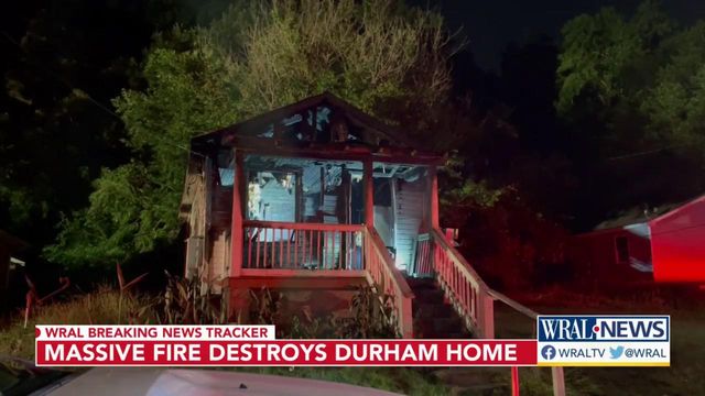 Massive fire destroys Durham home 