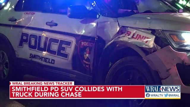 Caught on Cam: Smithfield police cruiser crashes into truck at intersection 