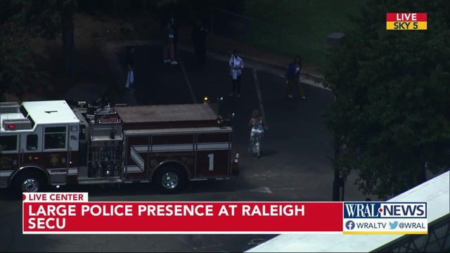 Firetrucks seen outside Raleigh SECU building