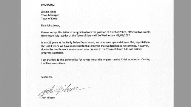 Josh Gibson's resignation letter obtained by WRAL News