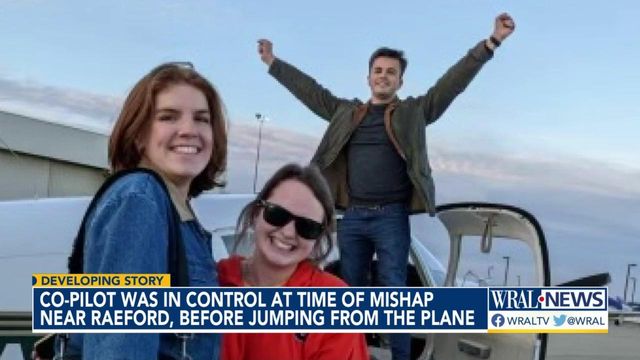 Co-pilot was in control at time of mishap near Raeford before jumping from plane