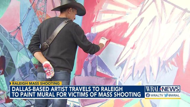Dallas artist travels to Raleigh to paint mural for victims of Hedingham shooting 