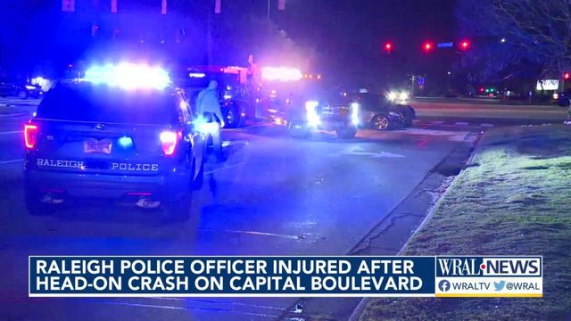Raleigh officer hurt after head-on crash, chase along Capital Boulevard