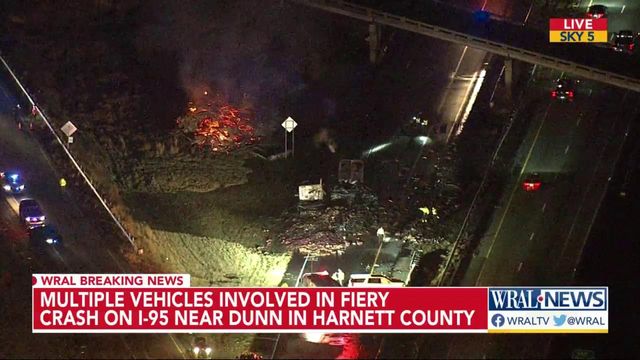 Multiple vehicles involved in fiery crash on I-95 in Dunn