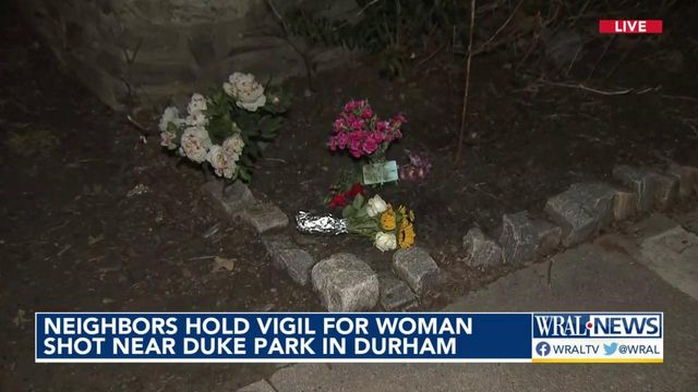 Neighbors hold vigil for woman shot near Duke Park in Durham.