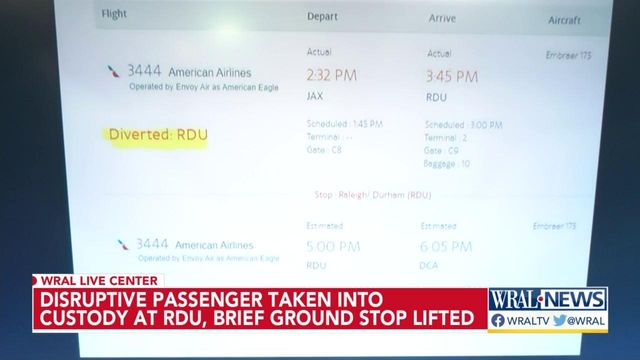 Flight with 'disruptive passenger' canceled after diverting to RDU