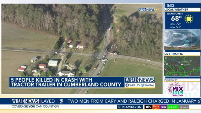 Five people died after a car crash Sunday in Cumberland County