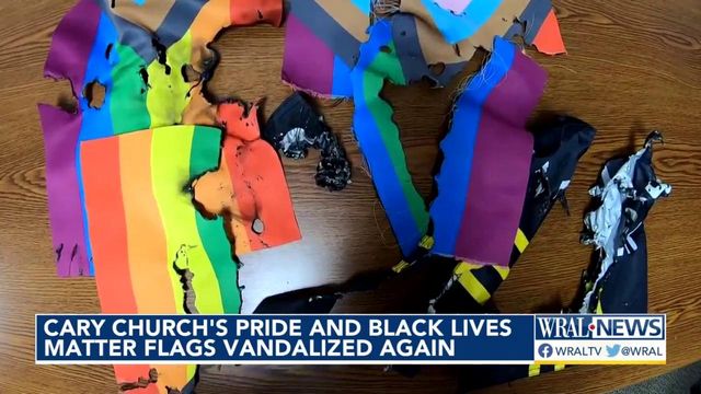 The Pride and Black Lives Matter flags continuously get vandalized outside of Cary church 