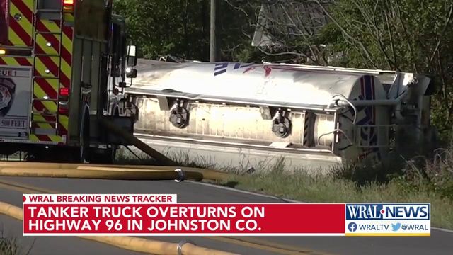 Tanker truck overturns on Highway 96 in Johnston County 