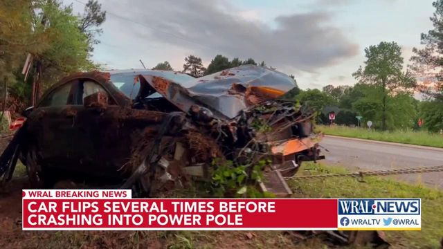 A car flipped four times before crashing into a power pole