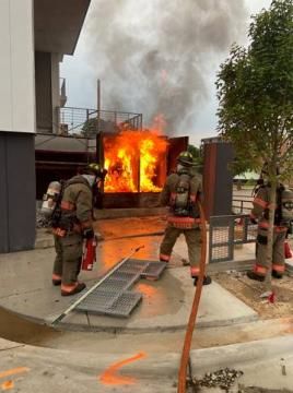An electrical transformer caught on fire