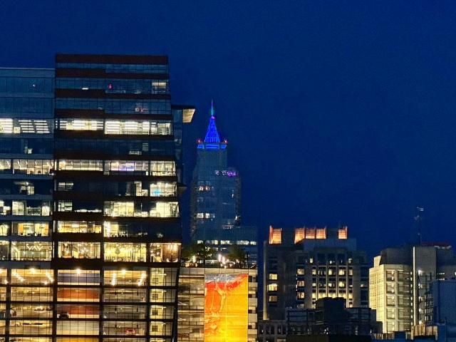 Raleigh skyline and WRAL Tower light up blue to honor National Police Week.