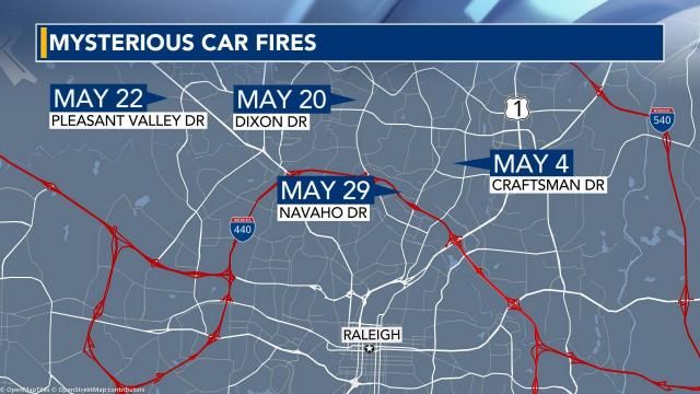 Map of car fires in Raleigh