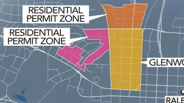 Map of permit zones around Glenwood Avenue
