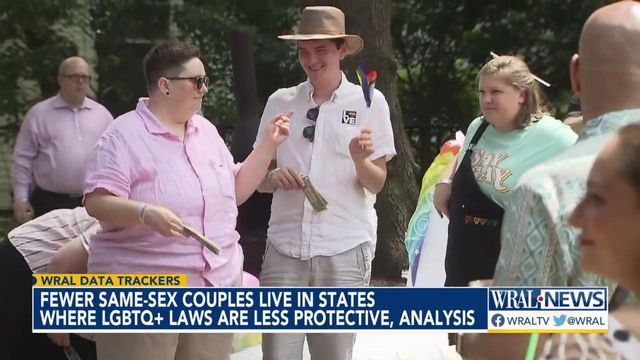 Fewer same-sex couples live in states where LGBTQ+ laws are less protective, analysis shows