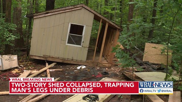 Two-story shed collapsed in Durham, trapping man's legs under debris