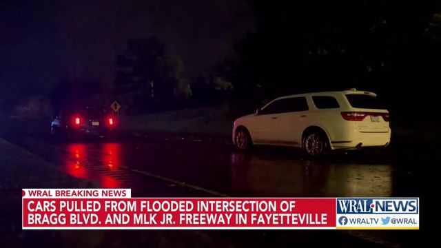 Vehicles abandoned overnight on flooded Bragg Blvd. in Fayetteville