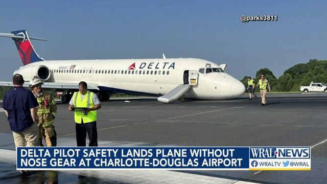 Delta pilot safety lands plane without nose gear at Charlotte-Douglas International Airport