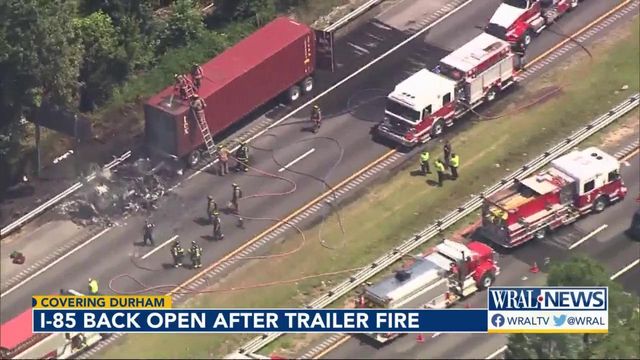 I-85 tractor-trailer fire closes southbound, northbound lanes near Butner