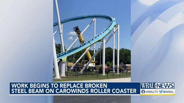 Work begins to replace steel beam on Carowinds Fury 325 rollercoaster