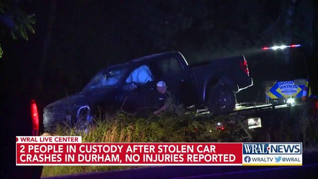Stolen vehicle crashes in Durham, 2 in custody